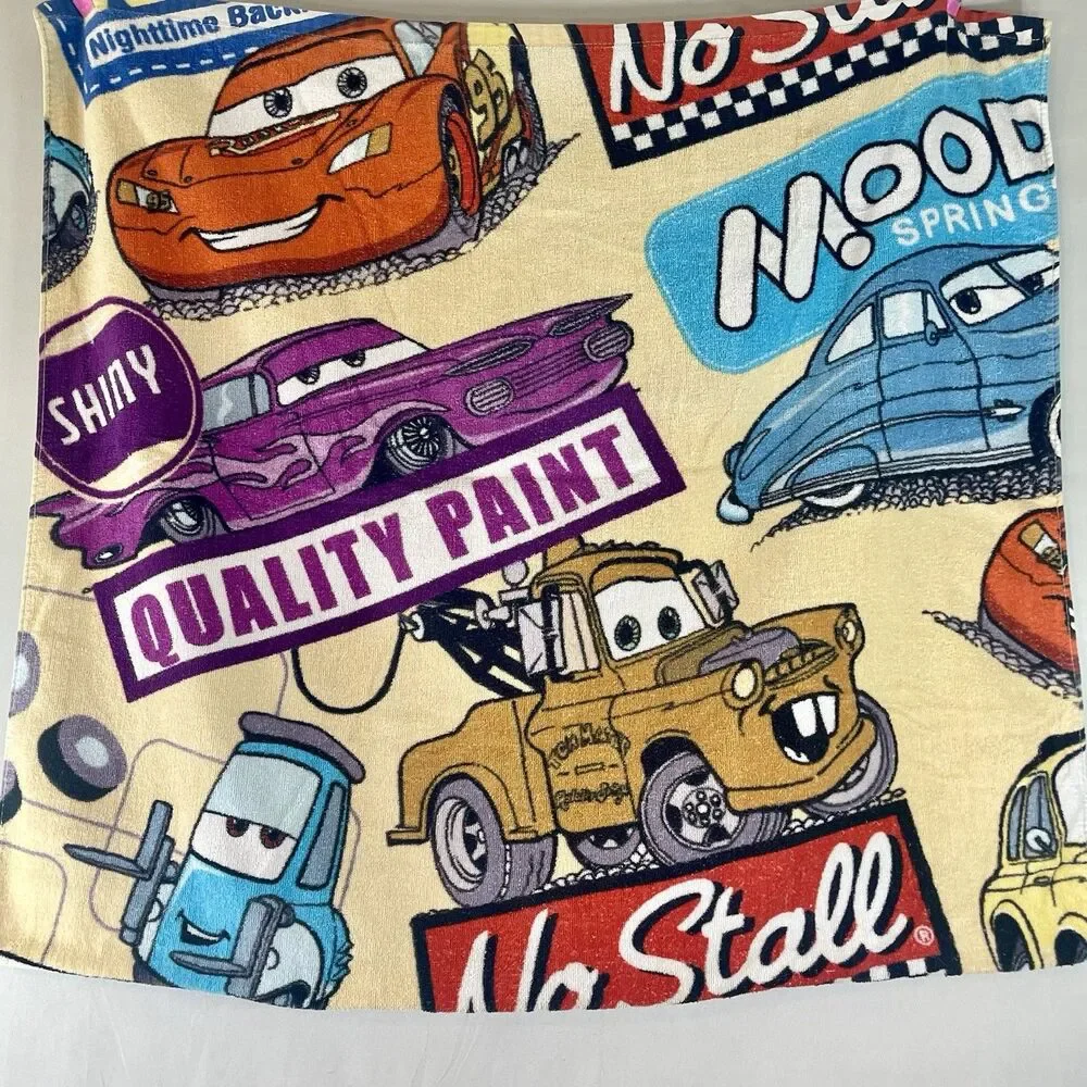 Disney Store Pixar Cars Lightning McQueen Tow Mater Cotton Beach Towel 34” X 64”